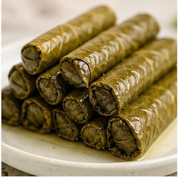 Rolled grape leaves prepared for food service